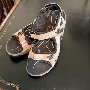 Ecco tan and pink walking sandals